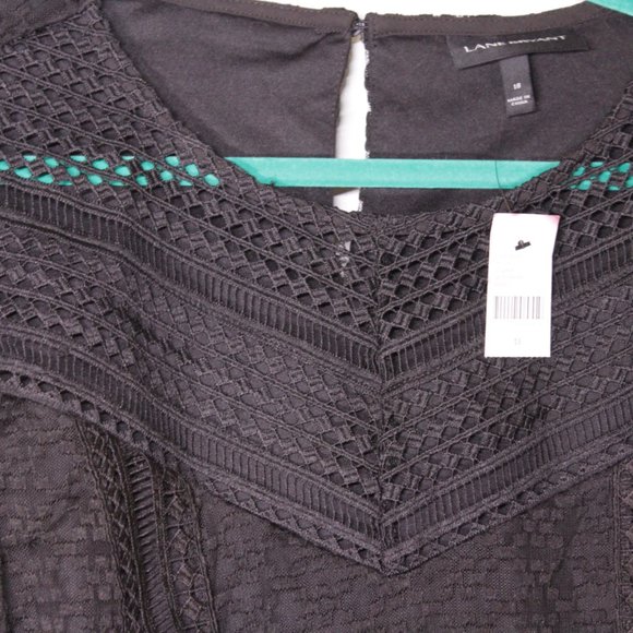 Lane Bryant Black lace overlay long sleeve peplum top. - Picture 4 of 9